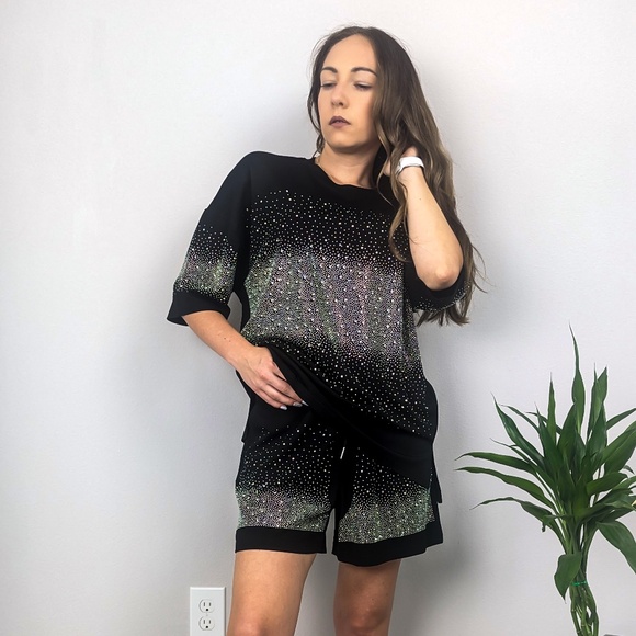 New Embellished T-Shirt Dazzling T-Shirt Casual T-Shirt Stylish Shirt Bling Top - Picture 6 of 9